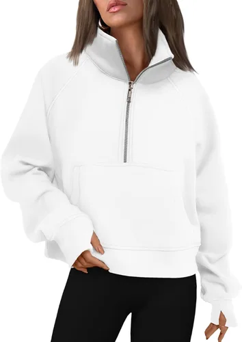 Vista 42 de AUTOMET Sudaderas con media cremallera para mujer, sudadera corta de vellón con cremallera de un cuarto, sudaderas con capucha para el otoño, a