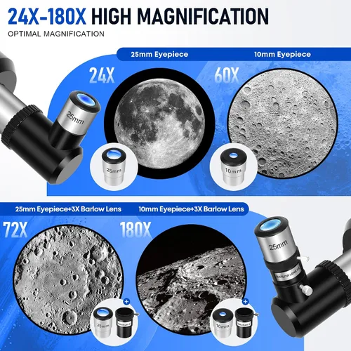 Vista 5 de Telescopio para adultos y niños de alta potencia de 3.543 in de Negro