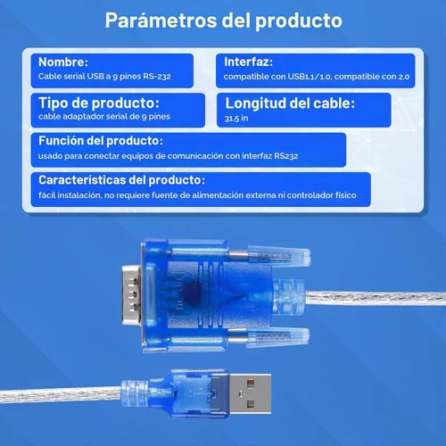 Vista 5 de Adaptador USB 2.0 a Serial DB-9 RS232, Windows 7/8/10/11/32/64/XP/RS232 al convertidor USB