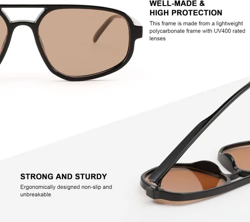 Vista 3 de Louriy Gafas de sol clásicas de aviador retro para mujeres y hombres, grandes, vintage, ovaladas, de los años 70, protección UV400