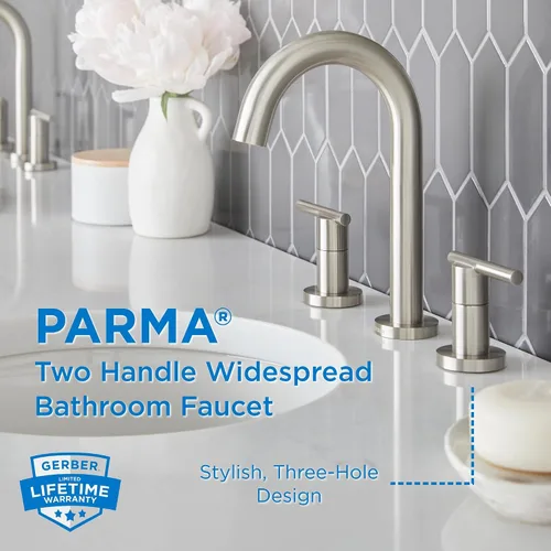 Vista 2 de Gerber Plumbing Parma - Grifo de lavabo de dos manijas, acabado cepillado, 1.2 GPM cepillado níquel