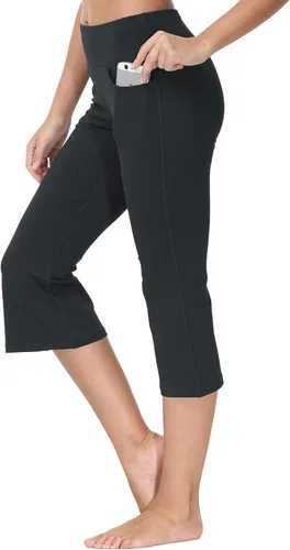 Vista 3 de Cakulo Pantalones capri de yoga para mujer, pantalones acampanados para entrenamiento, atléticos, de verano, corte de bota, pantalones capri