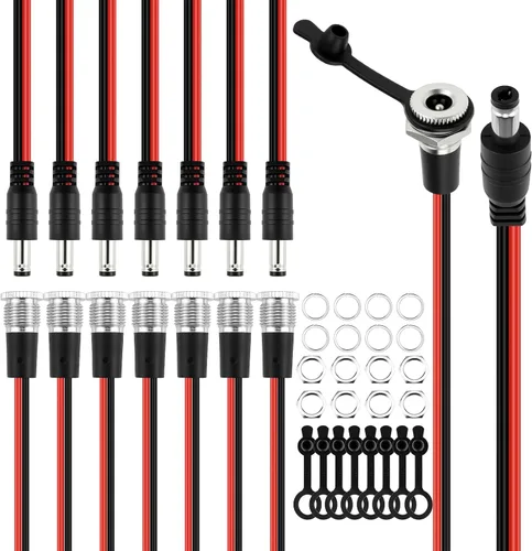 Vista 9 de SDTC Tech 3 juegos 0.217 x 0.083 in 10A DC Power Jack Socket Roscado hembra adaptador de conector de montaje y 12V macho DC Power Pigtail Cable