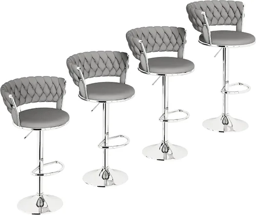 Vista 9 de AWQM Juego de 2 taburetes de bar de terciopelo, taburetes de cocina giratorios de altura ajustable con respaldo bajo para comedor, barra