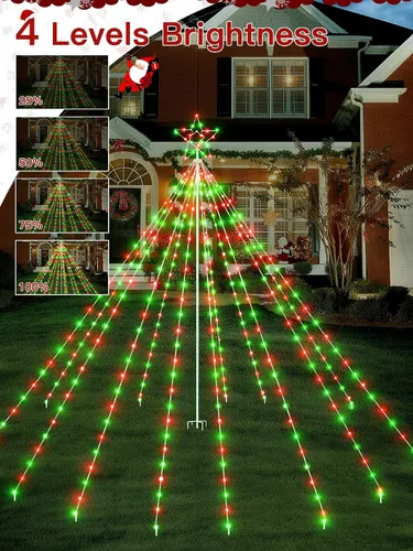 Vista 10 de Luces de árbol de Navidad para exteriores, 340 luces LED de decoración de Navidad con estrella superior, luz de Navidad impermeable IP67 con 16