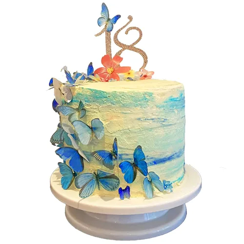 Vista 2 de Mariposas comestibles azules para decoración de pasteles 24 veces cumpleaños boda
