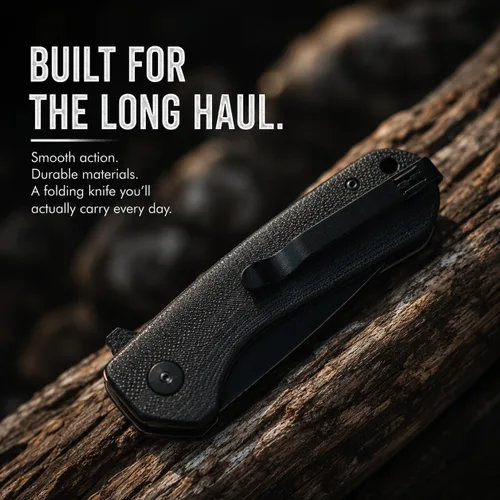 Vista 4 de Holtzman's Gorilla Survival Cuchillo plegable campesino con mango táctico G10, hoja de acero D2, juego de caja de regalo (negro) - Ideal para llevar