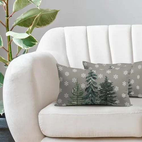 Vista 5 de Juego de 2 fundas de almohada lumbares grises de 12 x 20 pulgadas, fundas de almohada rectangulares decorativas de copos de nieve blancos, fundas