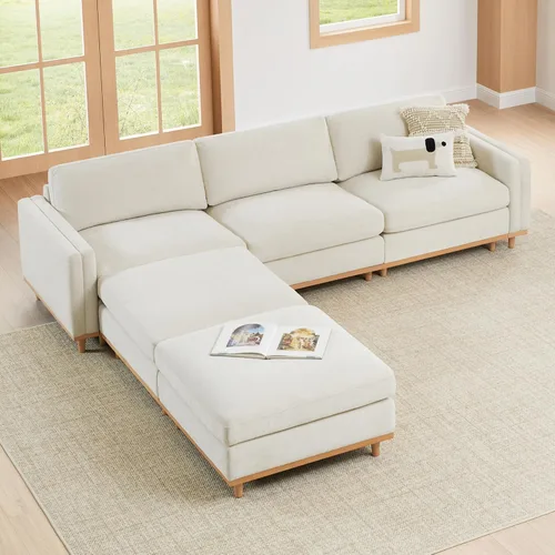 Vista 12 de CHITA 118" Sofá Modular Seccional Convertible de Lujo Super Grande en Forma de L, Sofá Moderno Relleno de Plumón Certificado FSC, Sofá de Nube