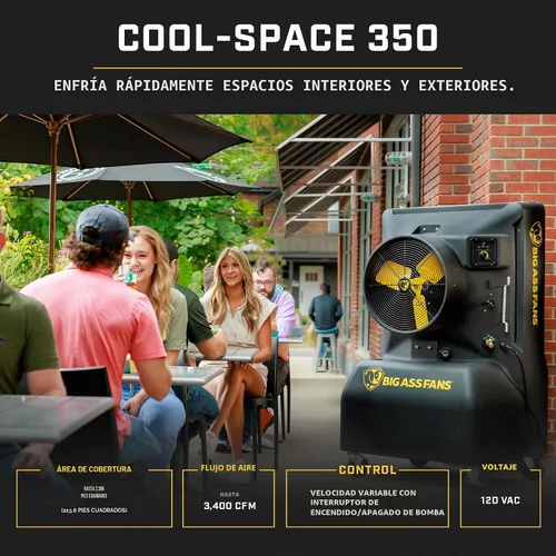 Vista 2 de Big Ass Fans - Cool-Space 350 - Enfriador evaporativo portátil para pantanos, uso en interiores y exteriores, capacidad de 16 galones, velocidad
