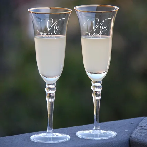 Vista 14 de Juego de 2 copas de champán personalizadas para boda grabadas con caja - Bride & Groom's Wedding Toast