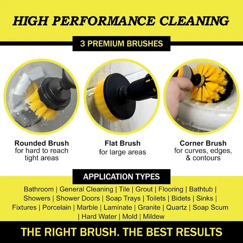 Vista 3 de Drillbrush Juego de Accesorios de Cepillo de Taladro para Limpieza de Baño – Kit de Cepillo Fregador Eléctrico para Bañera, Azulejos, Ducha