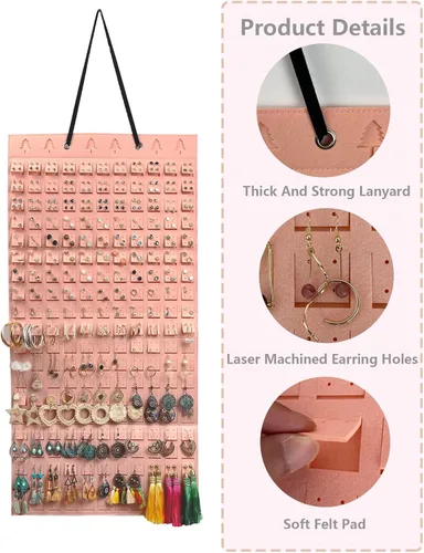 Vista 3 de SivaLife Organizador de aretes, soporte para aretes para colgar en la pared, almacenamiento de exhibición de pendientes para mujeres y niñas