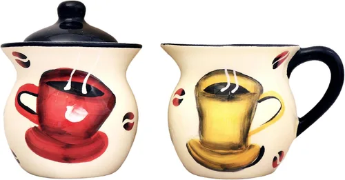 Vista 8 de ACK Juego de crema y azúcar de cerámica, azucarero con tapa (lunares negros)