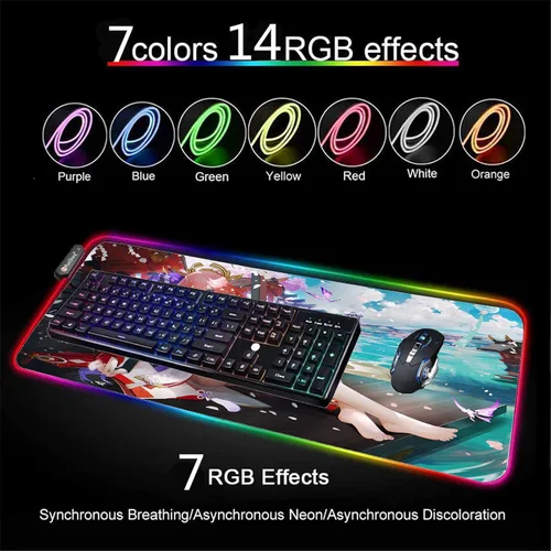 Vista 4 de Alfombrilla de mouse grande RGB para juegos con texto en inglés "Anime Girl", alfombrilla de mouse para videojuegos, teclado para jugadores, tapete