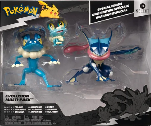 Vista 2 de Pokemon Select Evolution Pack - Cuenta con figuras de batalla Froakie de 2 pulgadas, Frogadier de 3 pulgadas y Greninja de 4.5 pulgadas