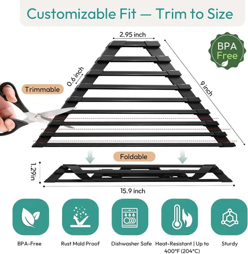 Vista 2 de Samll - Escurridor de platos enrollable triangular para esquina del fregadero, plegable de acero inoxidable recubierto de silicona para colocar