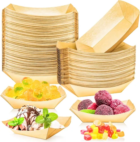 Vista 9 de paquete de 80 unidades de bandejas de papel para barco de comida de 0.5 libras, bandejas desechables de papel pequeñas, recipientes de 0.5 libras