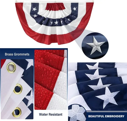 Vista 4 de Bandera de Estados Unidos plisada para exteriores, de 1.5 x 3 pies, diseño de estrellas bordadas en Estados Unidos, de nailon Oxford