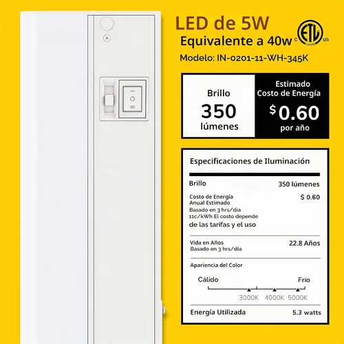 Vista 2 de GETINLIGHT Luz LED para debajo del gabinete con cableado de 12 pulgadas