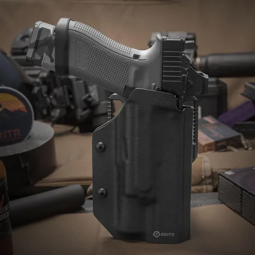 Vista 4 de GRITR OWB Kydex - Funda para pistola de mano derecha compatible con Glock 17, compatible con Surefire X300, compatible con accesorios Safariland