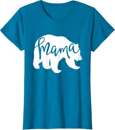 Vista 10 de Camiseta de mamá oso para mujer, camiseta inspirada en el Día de la Madre a juego, Azul / Patchwork, S