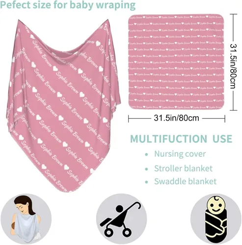 Vista 3 de Manta de bebé personalizada para niña y niño, manta de recepción con nombre personalizado con diadema de lazo y sombrero, regalos personalizados