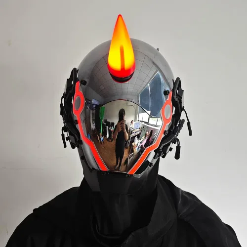 Vista 4 de KYEDAY Máscara punk para hombre, máscara de cuerno de buey LED, tecnología punk futurista, cosplay, Halloween, accesorios para fiestas y festivales