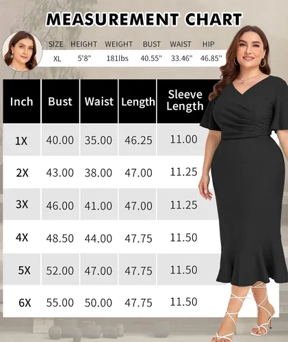 Vista 7 de LALAGEN Vestido de talla grande para mujer, modesto, de manga corta, fruncido, entallado, de sirena, vestido midi de cóctel, 1X-6X