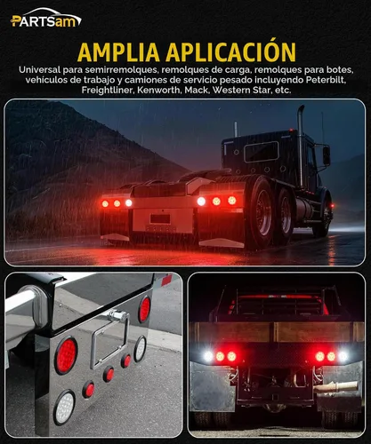 Vista 6 de Partsam 4 luces antiniebla LED redondas de 4 pulgadas, 12 luces LED que incluyen luces, ojales, 3 puntas, cable de 3 clavijas, kit de luces traseras