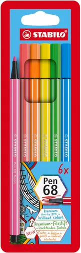 Vista 15 de STABILO Pen 68 - Bolígrafo con punta de fieltro de calidad premium, cartera de 6 colores de neón