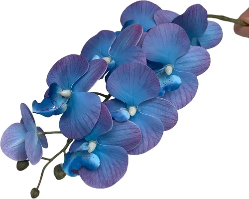 Vista 3 de HinyoCo - 5 flores artificiales de orquídea y 4 paquetes de hojas, flores artificiales de Phalaenopsis de 32 pulgadas para decoración del hogar