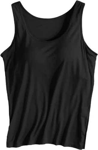 Vista 15 de Camiseta sin mangas con brasier integrado para mujer, sin mangas, correa ancha, ropa de dormir básica, para entrenamiento, yoga, camisola acolchada