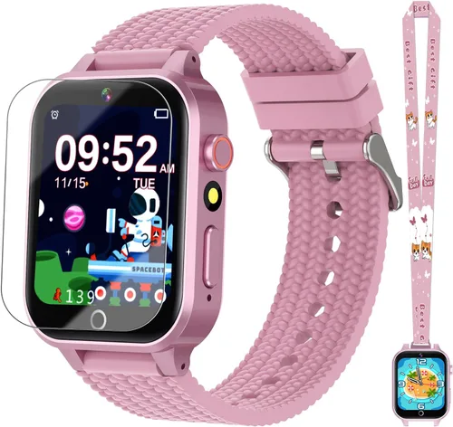 Vista 8 de Reloj inteligente para niños de 5 a 12 años, reloj para niños con 26 juegos, cámara, reproductor de música, podómetro, seguimiento de hábitos, Azul