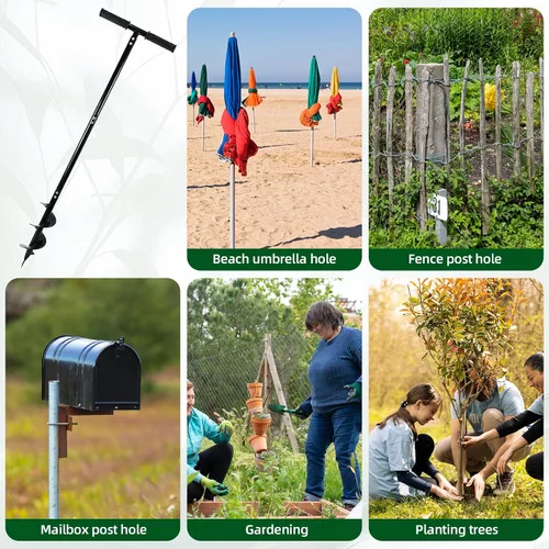 Vista 6 de Taladro manual 2 en 1 para perforar agujeros para postes, taladro manual de jardín en espiral de 4 x 42 pulgadas con mango en forma de T