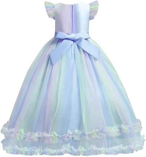 Vista 10 de Vestido de tul de unicornio arcoíris para niñas, vestido de princesa para cumpleaños, Halloween, Navidad, concurso de baile, fiesta de baile