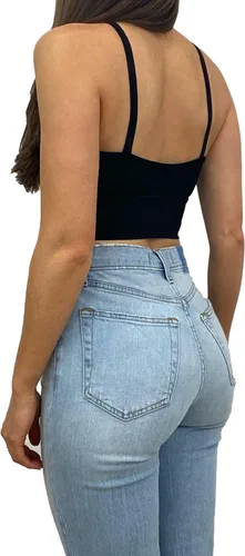 Vista 4 de Anova Top corto negro sexy con corte entrecruzado, agujero de cerradura debajo del pecho, cuello en V profundo profundo, top halter para salir