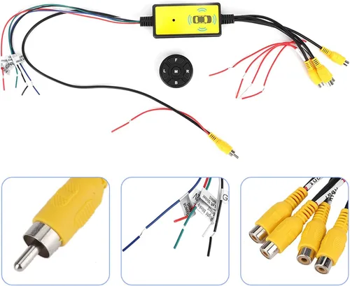 Vista 3 de Convertidor de conmutación de video para automóvil, 4 entradas, 1 salida, interruptor de sistema de video para camiones RV