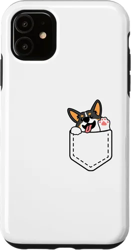 Vista 5 de iPhone 15 Funny Peeking Tricolor Corgi dentro del bolsillo para el caso del dueño del perro