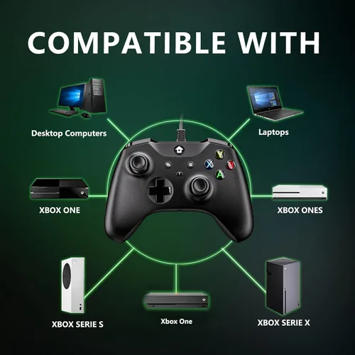 Vista 2 de YUYIU Upgraded Wired Controller for Xbox Series XS, Xbox One, Windows 10 and above, PC Controller with 3.5 mm Audio Jack, Black