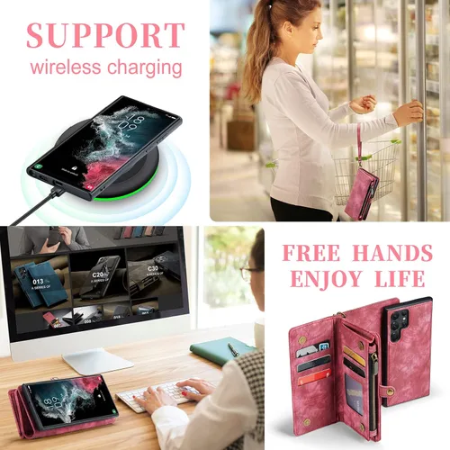 Vista 6 de Asuwish Funda de teléfono para Samsung Galaxy S22 Ultra 5G con cremallera, protector de pantalla de vidrio templado y tarjetero abatible, accesorios