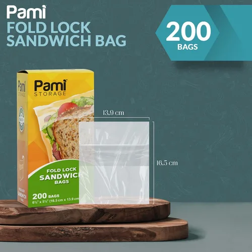 Vista 2 de PAMI Bolsas de sándwich plegables [200 piezas], bolsas de plástico desechables sin cremallera, bolsas plegables fáciles de abrir para almuerzo