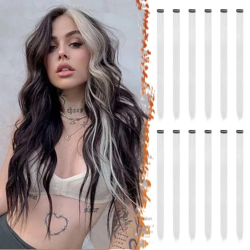 Vista 20 de BARSDAR Extensiones de cabello negro con clip, extensiones de cabello con clip de color para mujer, 22 pulgadas, 12 piezas, extensiones sintéticas
