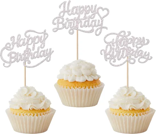 Vista 8 de Paquete de 30 adornos para cupcakes con purpurina para celebración, cumpleaños, baby shower, niños, fiesta de cumpleaños, suministros de decoración