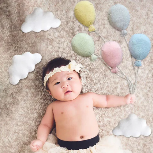 Vista 4 de Nubes de fieltro para recién nacidos, 3 piezas de nubes de fieltro para fotografía de bebés, niños y niñas, sesiones de fotos para posar, accesorios