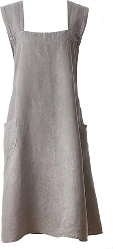 Vista 4 de Fennco Styles Delantal de cocina de lino puro 100% con espalda cruzada, Negro