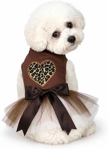 Vista 12 de Petitebella Vestido para perro cachorro con corazón de leopardo (azul aguamarina/dorado, talla XS)