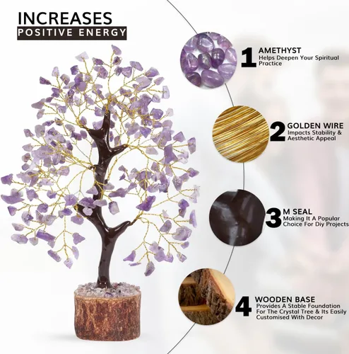 Vista 4 de NARIBABU Árbol de cristal de amatista, cristales curativos y piedras, regalos únicos para mujeres, árbol del dinero de Reiki y Feng Shui, decoración