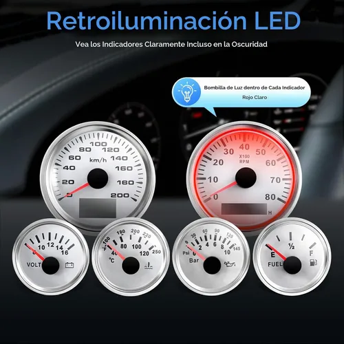 Vista 3 de Juego electrónico de 6 medidores blancos automáticos, calibre 0.236 x 2.047 in, calibre LED con enchufe múltiple, juego universal de calibre 6