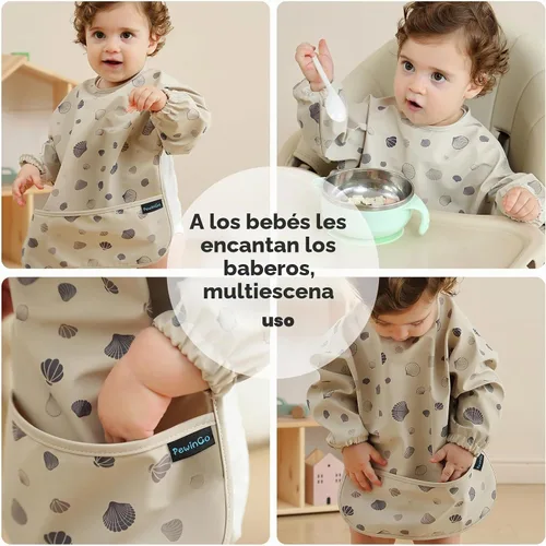 Vista 7 de Weaning Bib with Long Sleeves & BLW, Soft and Skin-Friendly